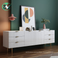 Wooden Cabinet White Marble TV Bench Storage Cabinet